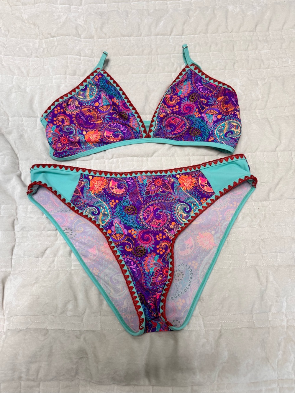 Amazon Women's Paisley Print Bikini Set in Purple and Teal